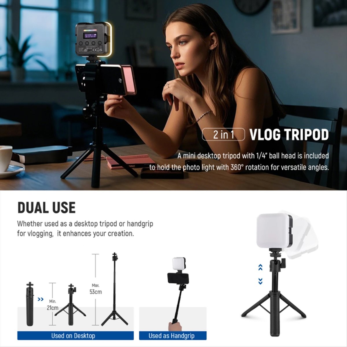 Photography Lighting App - Top Magnetic RGB Video Light with