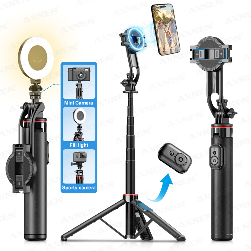 Photography Video Lighting Kit With Adjustable Tripod Stand - AXNEN C20 Magnetic Selfie Stick Tripod