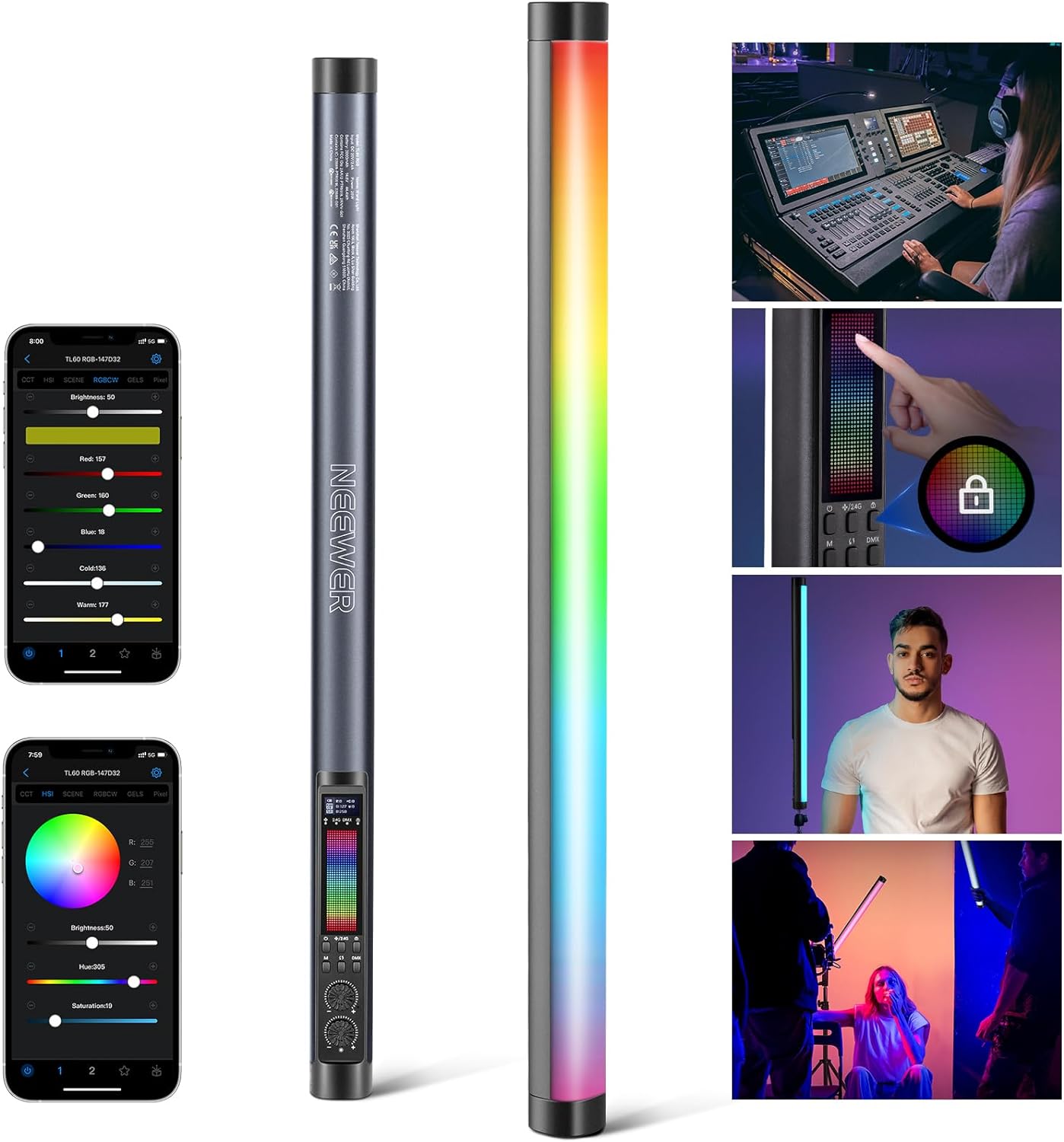 Photography Lighting App - NEEWER TL60 RGB Tube Light, Full