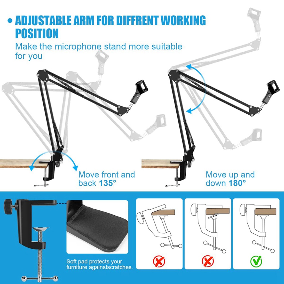 Boom Arm Stand - NALFI-Microphone Stand,Adjustable Desk Suspension Scissor Arm